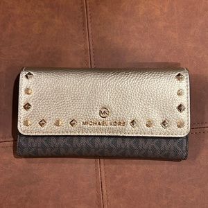 Michael Kors Large Logo and Leather Tri-Fold Wallet